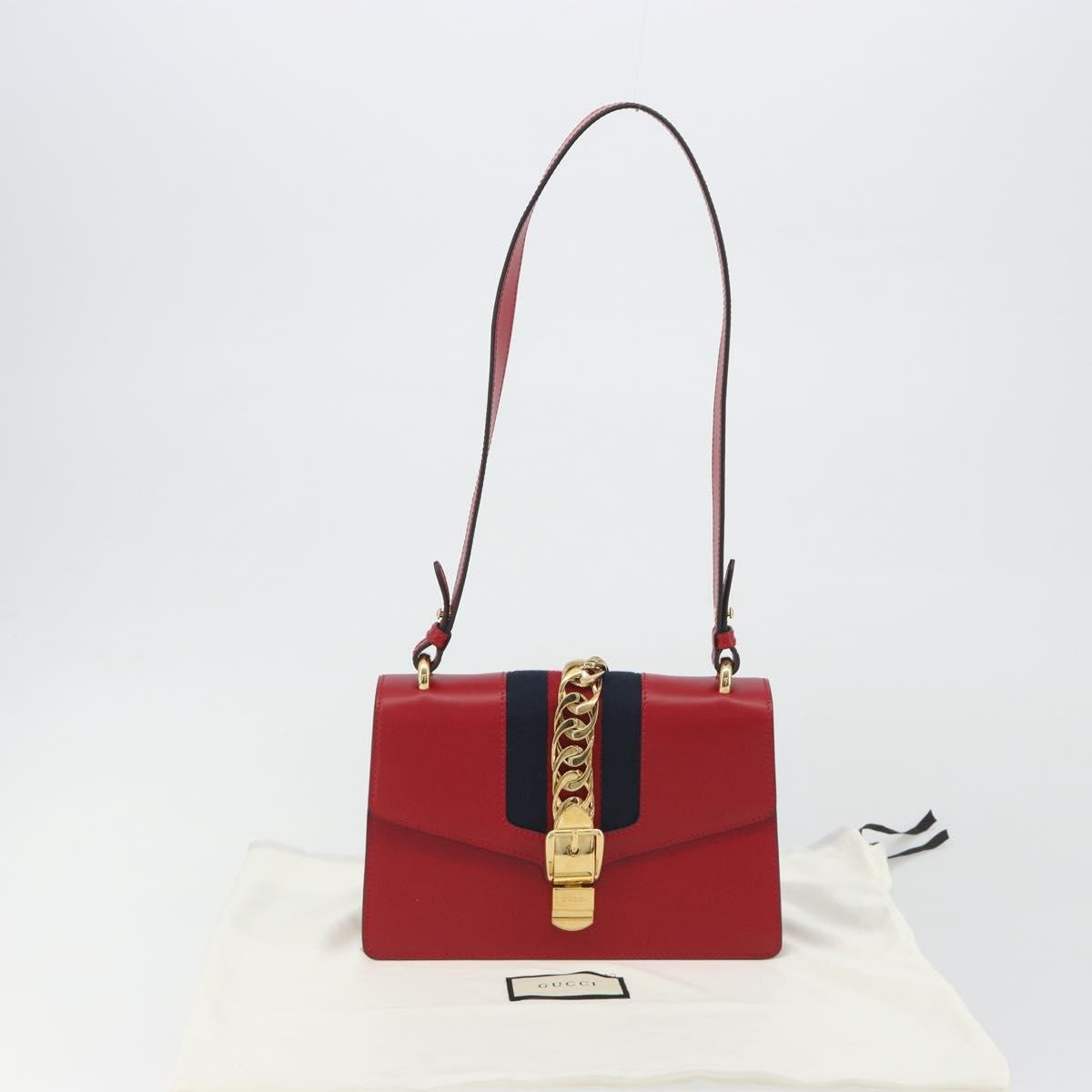 Gucci Sylvie Leather Red Leather Shoulder Bag Bag (Pre-Owned)
