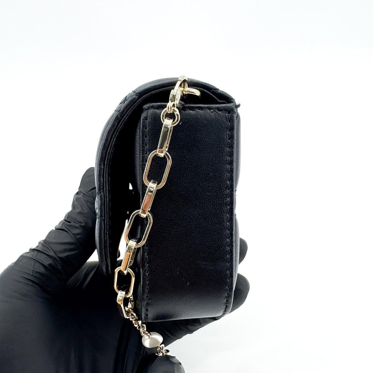 Christian Dior Lady Dior Chain Phone Cannage Quilt Lambskin Black Leather Clutche & Pouche Bag (Pre-Owned)