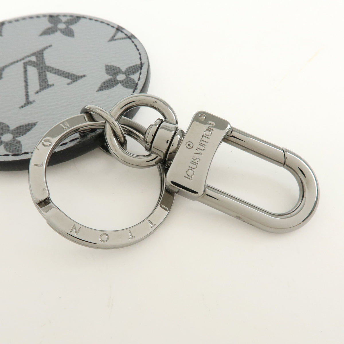 Louis Vuitton Round Bag Charm And Key Holder Reverse Monogram Eclipse None Silver Canvas Charms And Keychains Accessory (Pre-Owned)