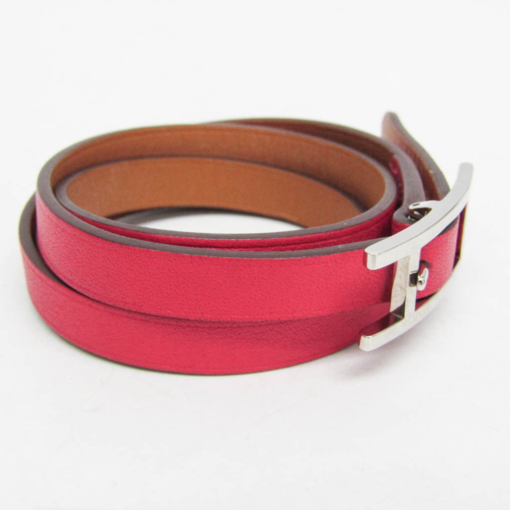 Hermes Hapi 3 Leather With Metal Pink Leather Bracelet Jewelry (Pre-Owned)