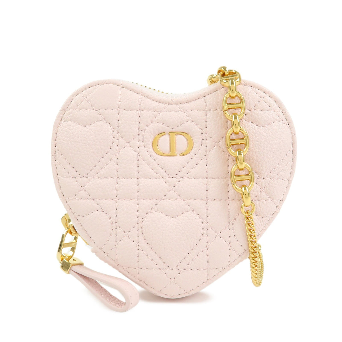 Christian Dior Dioramour Caro Heart Pouch With Chain Cannage Quilt Calfskin Pink Leather Clutche & Pouche Bag (Pre-Owned)