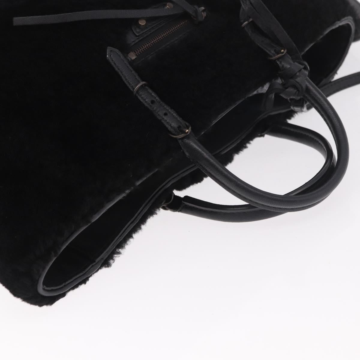 Balenciaga Papier A4 Classic Studs Shearling Black Fur Handbag (Pre-Owned)