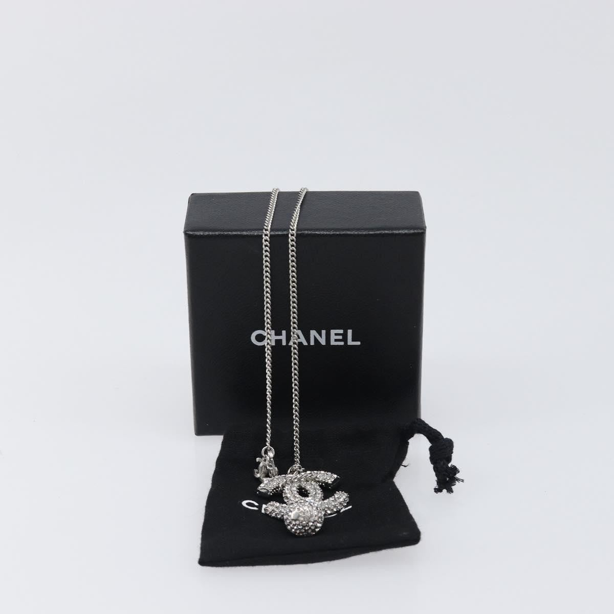 Chanel Cc Ball Drop Pendant Metal With Crystals Silver Metal Necklace Jewelry (Pre-Owned)