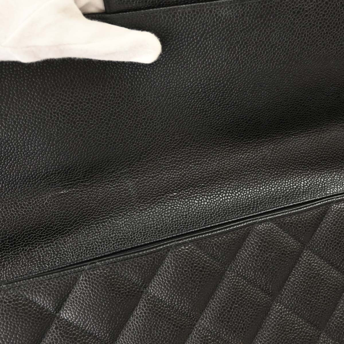 Chanel Vintage Two-Tone Kelly Top Handle Quilted Caviar Black Leather Handbag (Pre-Owned)