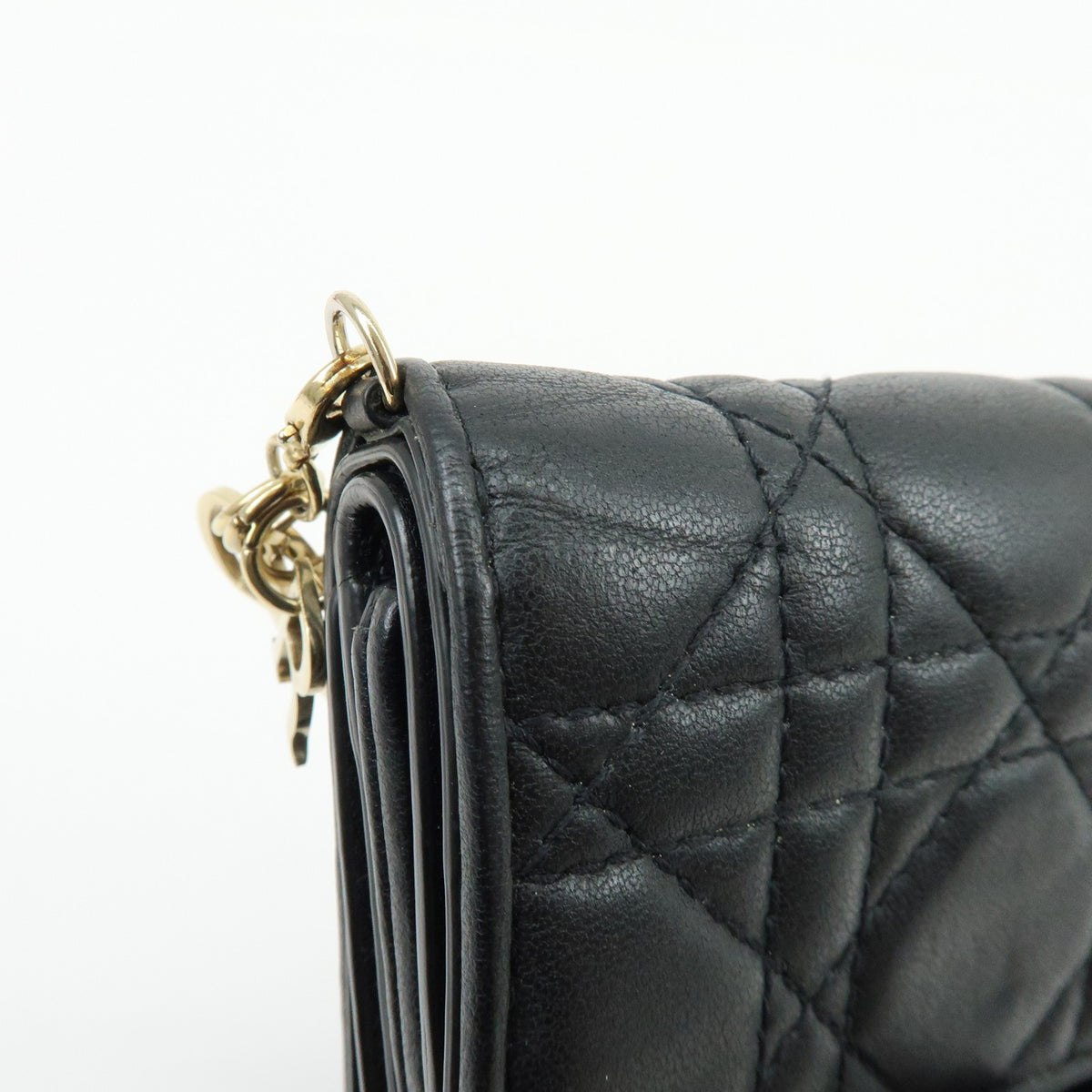 Christian Dior Lady Dior Lotus Cannage Quilt Lambskin Black Leather Wallets Accessory (Pre-Owned)