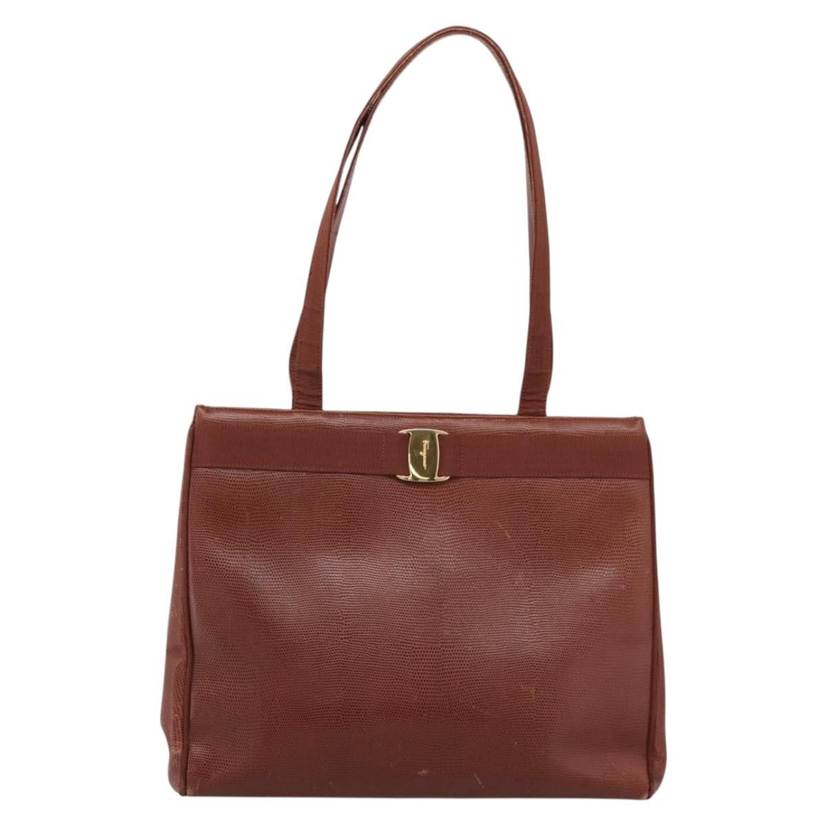 Salvatore Ferragamo Vala Tote Embossed Leather Brown Leather Tote Bag Bag (Pre-Owned)