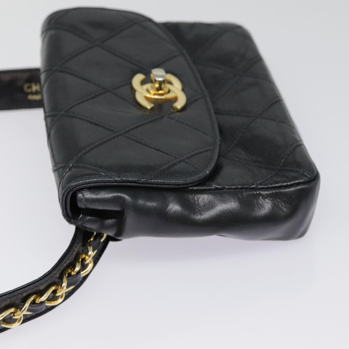 Chanel Vintage Flap Belt Quilted Leather Black Leather Clutche & Pouche Bag (Pre-Owned)