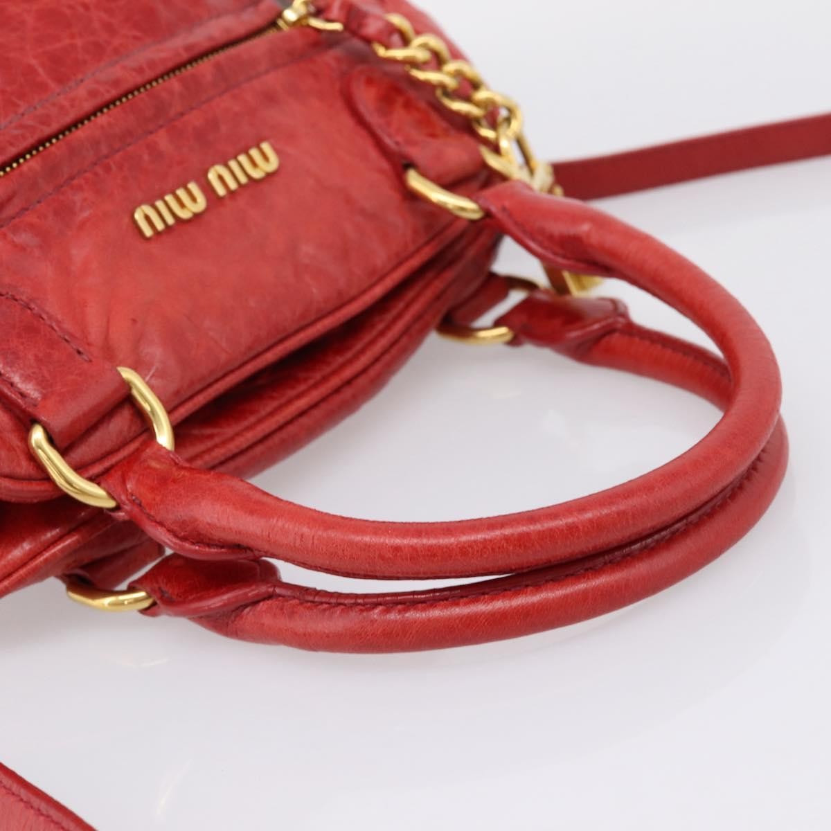 Miu Miu Coffer Convertible Satchel Matelasse Leather Red Leather Handbag (Pre-Owned)