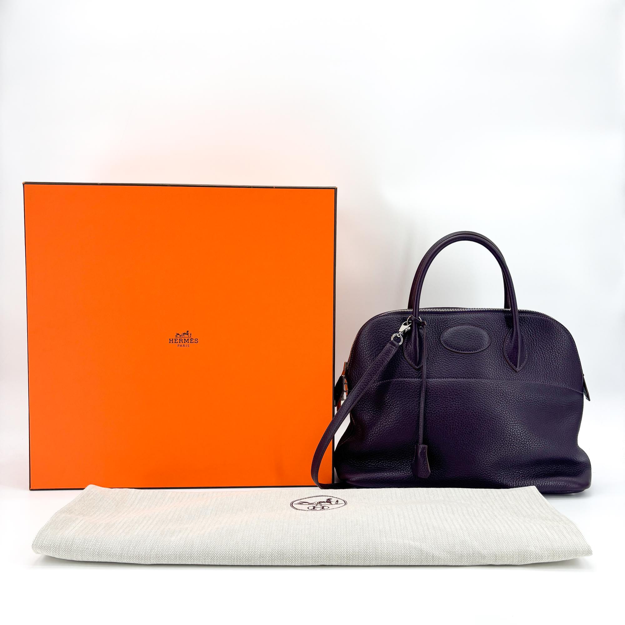 Hermes Bolide Clemence Purple Leather Handbag (Pre-Owned)