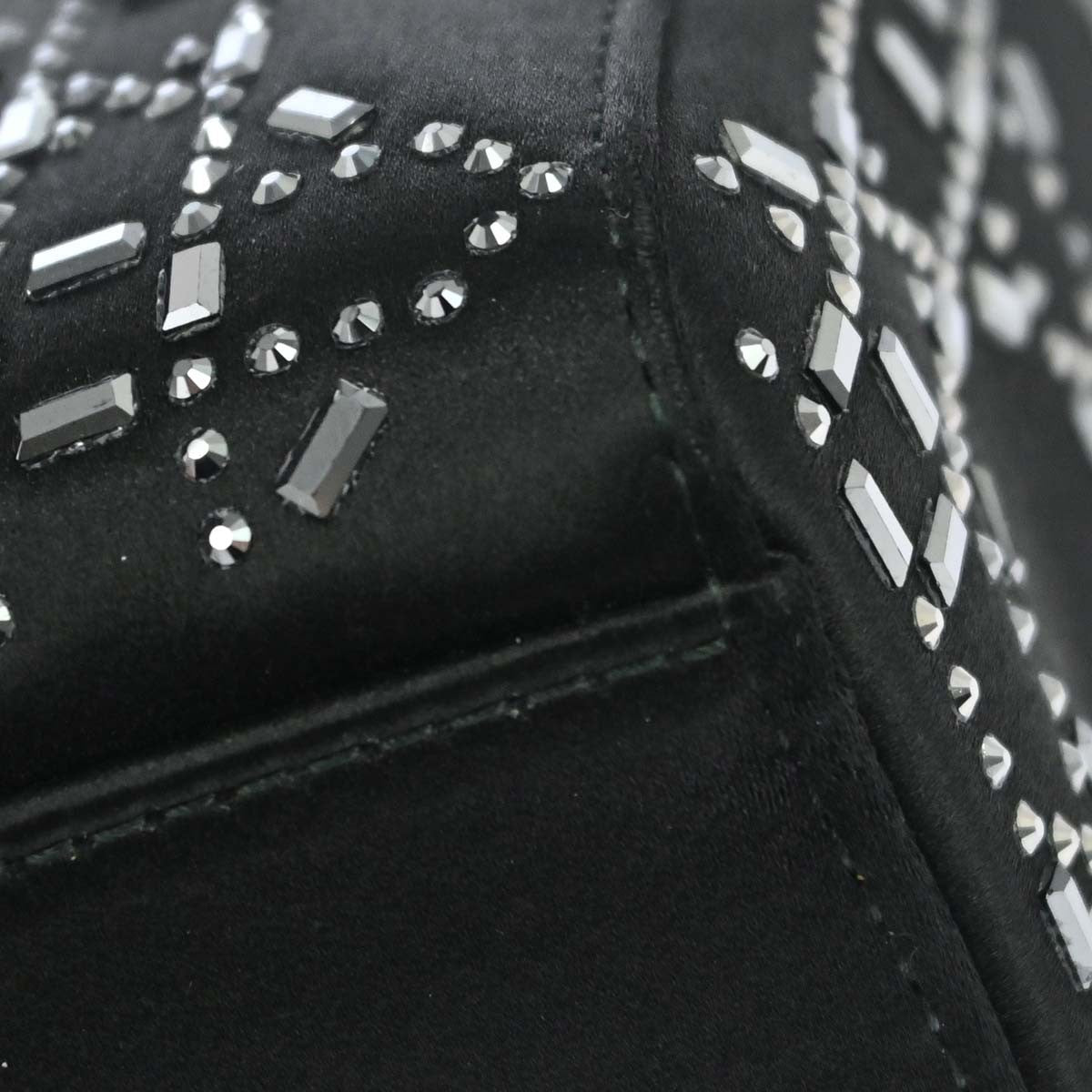 Christian Dior Lady Dior Black Satin And Bead Embroidery Black Satin Handbag (Pre-Owned)