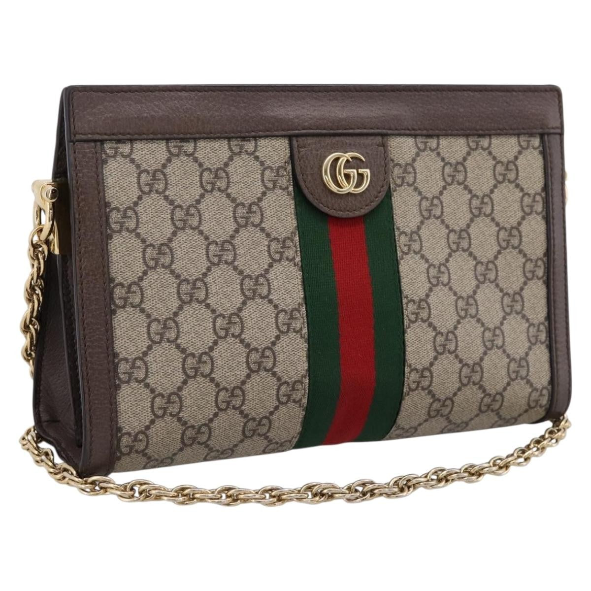 Gucci Ophidia Chain Gg Coated Canvas Beige Canvas Shoulder Bag Bag (Pre-Owned)