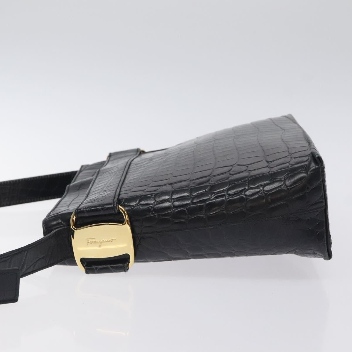 Salvatore Ferragamo Vara Leather Black Leather Shoulder Bag Bag (Pre-Owned)