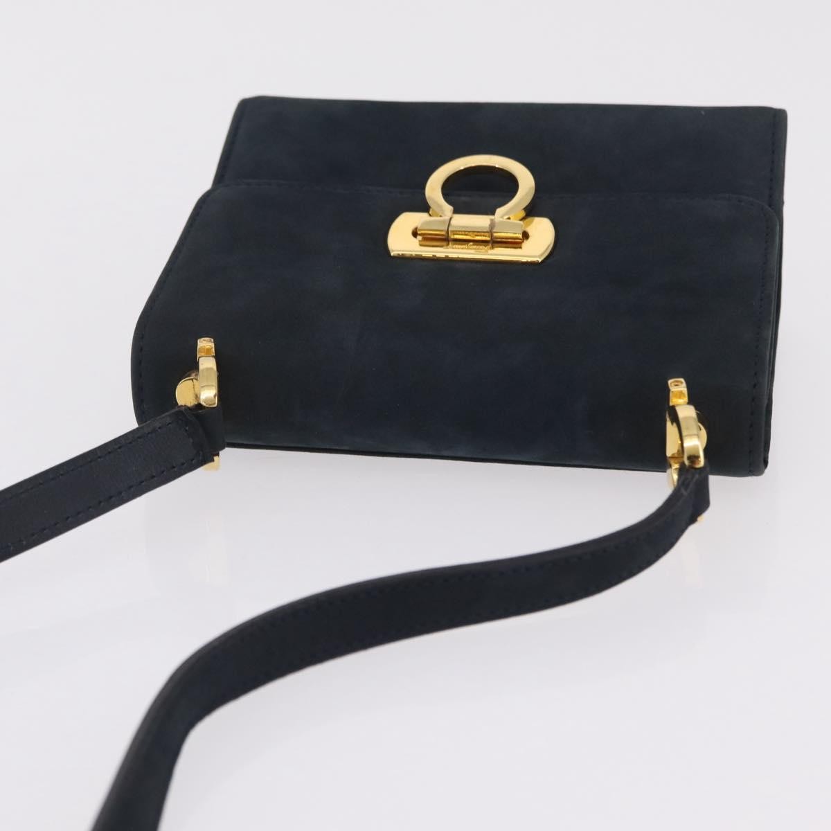 Salvatore Ferragamo Gancini Flap Suede Navy Suede Shoulder Bag Bag (Pre-Owned)