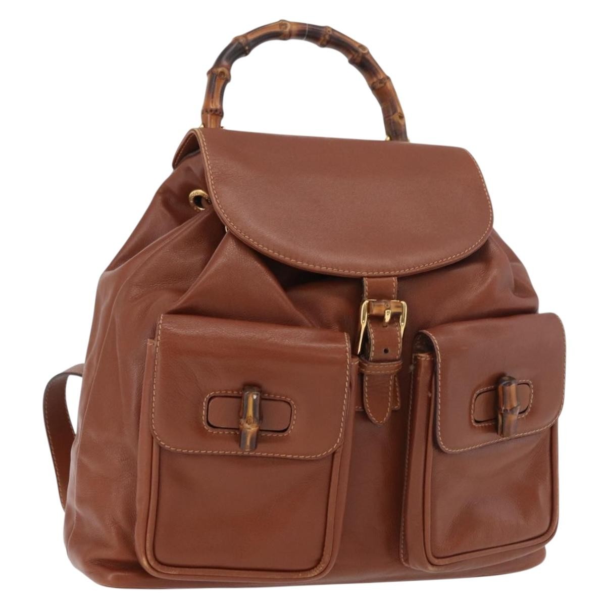 Gucci Vintage Bamboo Leather Brown Leather Backpack Bag (Pre-Owned)