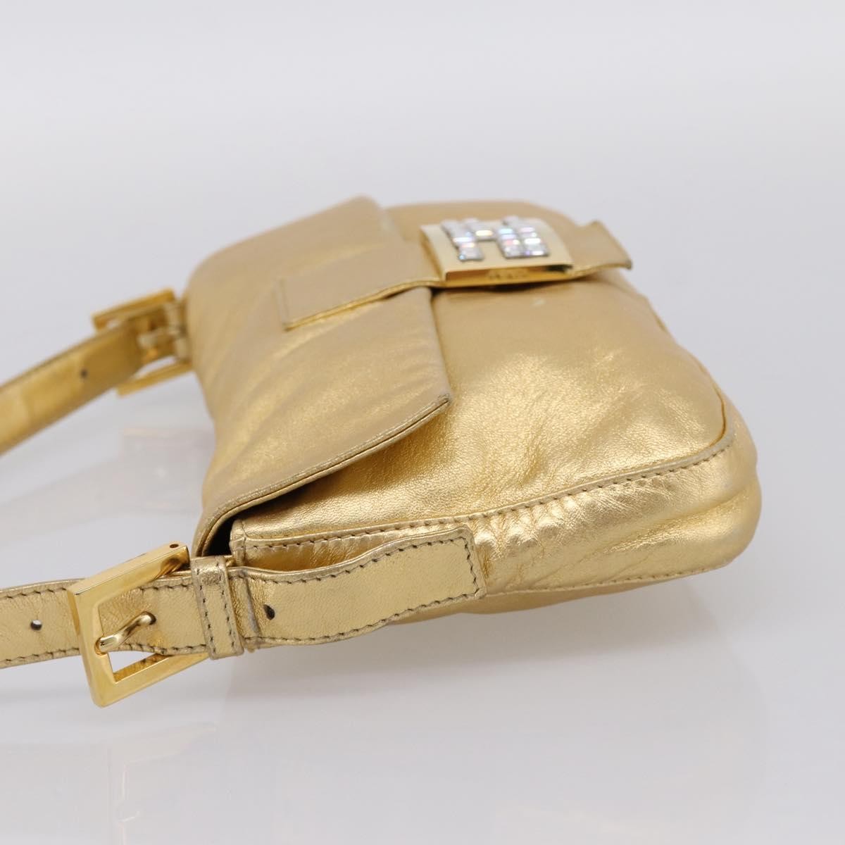Fendi Mamma Baguette Zucca Jacquard Velvet Gold Leather Shoulder Bag Bag (Pre-Owned)