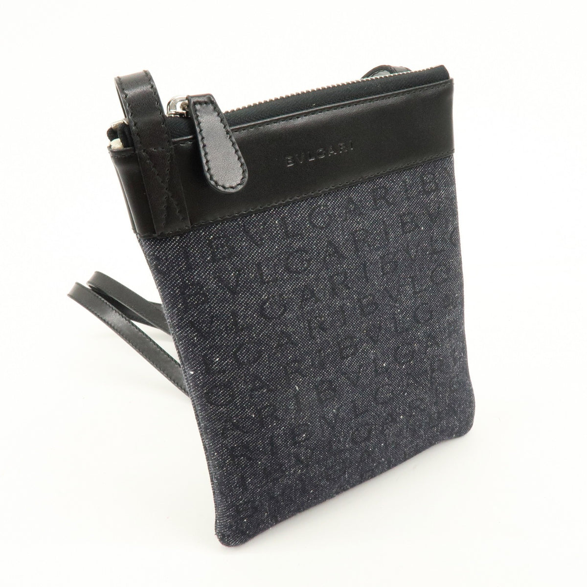 Bvlgari Logomania Canvas With Leather Black Denim_Jeans Shoulder Bag Bag (Pre-Owned)