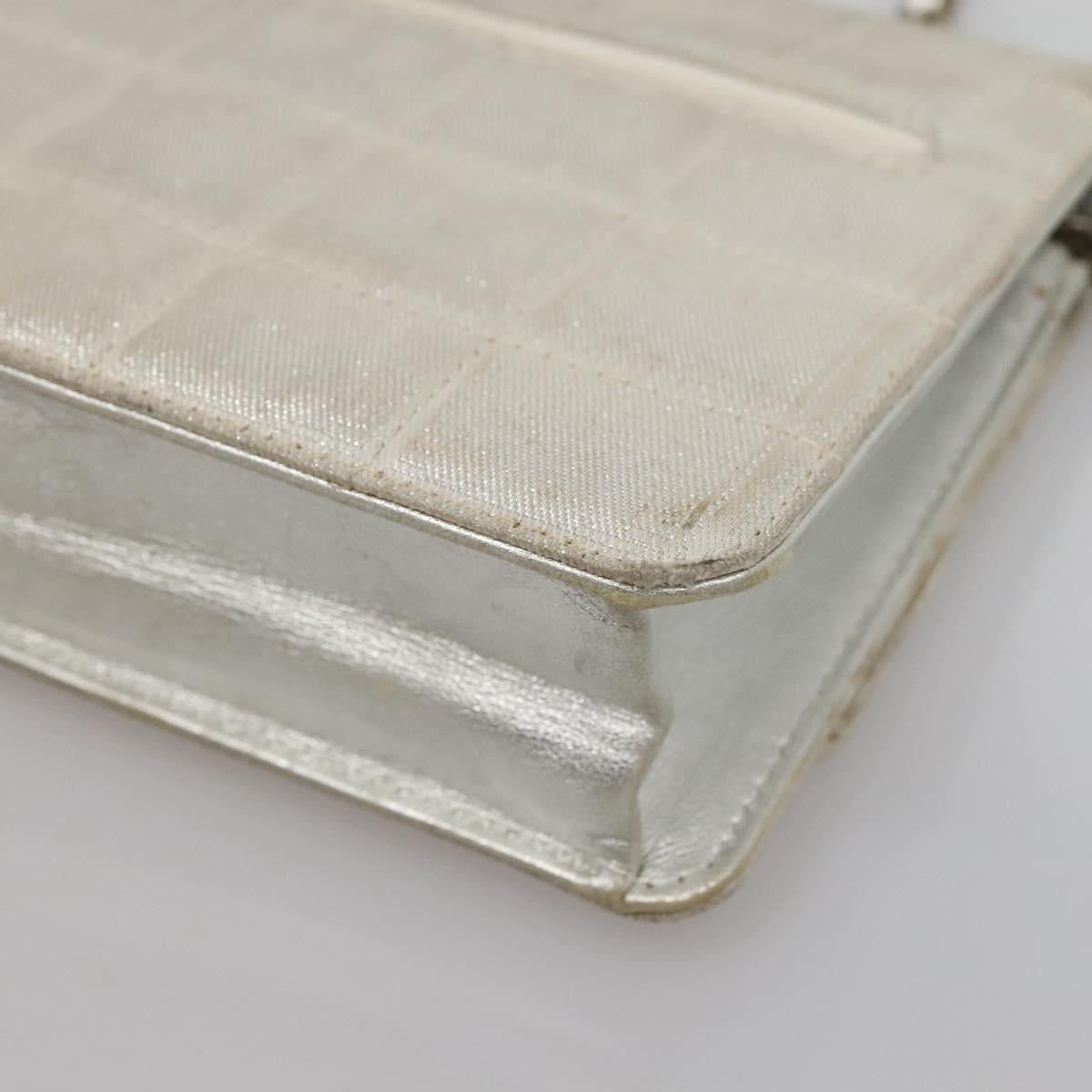 Chanel Travel Line Wallet On Chain Quilted Nylon Silver Nylon Bag (Pre-Owned)