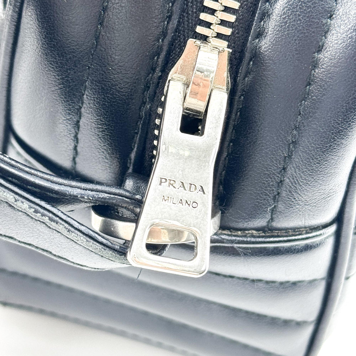 Prada Camera Diagramme Quilted Leather Black Calfskin Handbag (Pre-Owned)