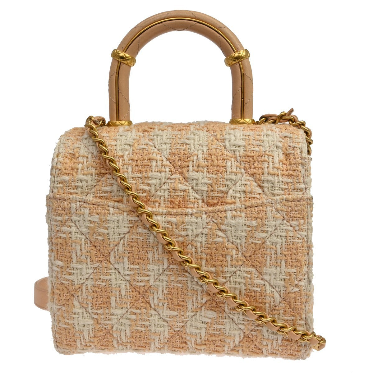 Chanel Crush Top Handle Flap Quilted Tweed Orange Tweed Handbag (Pre-Owned)