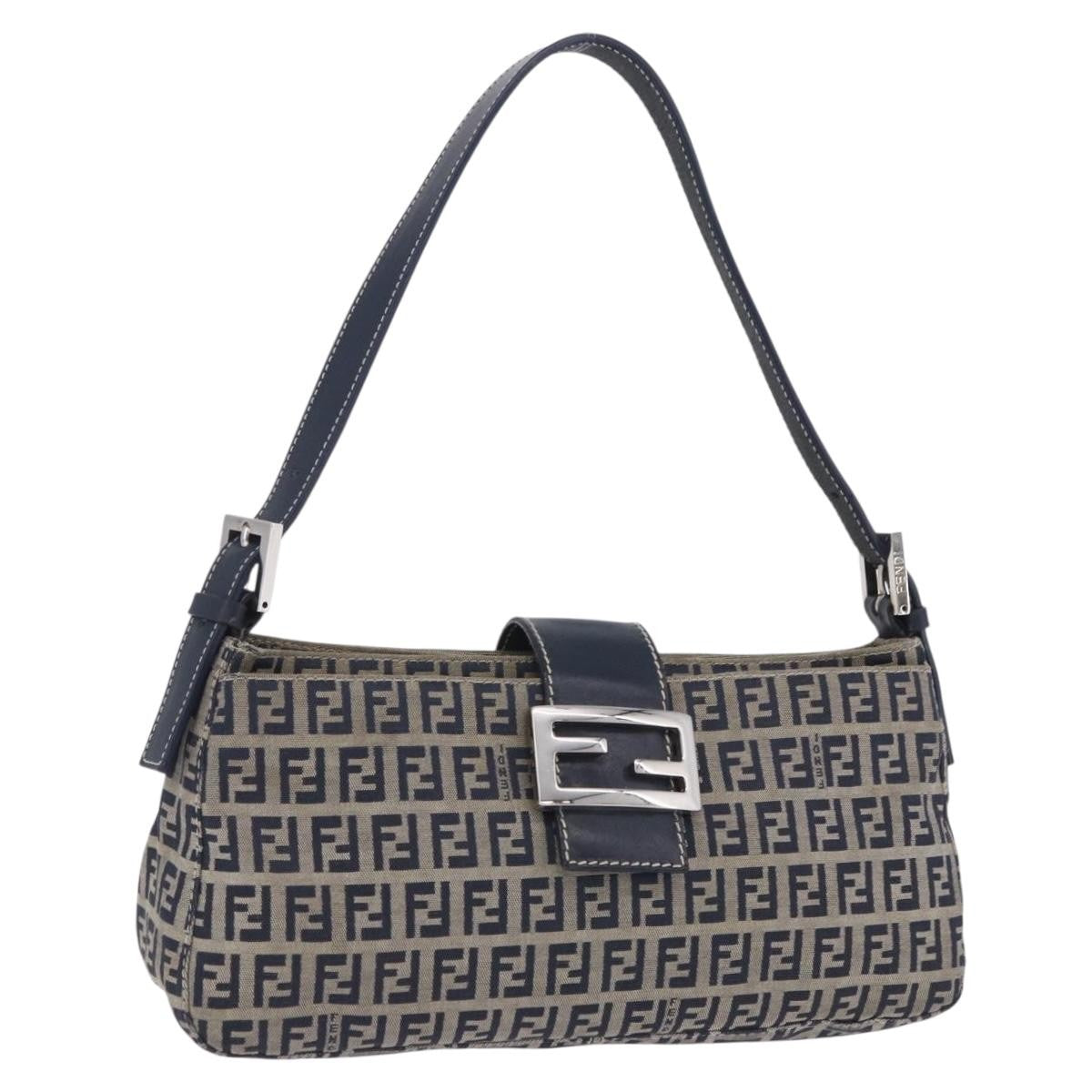 Fendi Baguette Zucca Canvas Navy Canvas Handbag (Pre-Owned)