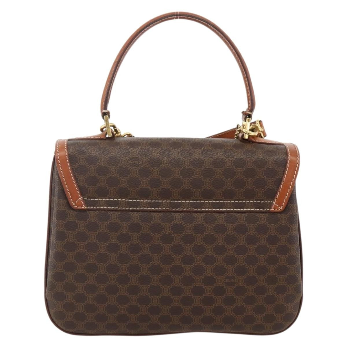 Celine Vintage Convertible Top Handle Macadam Coated Canvas Brown Pvc Handbag (Pre-Owned)
