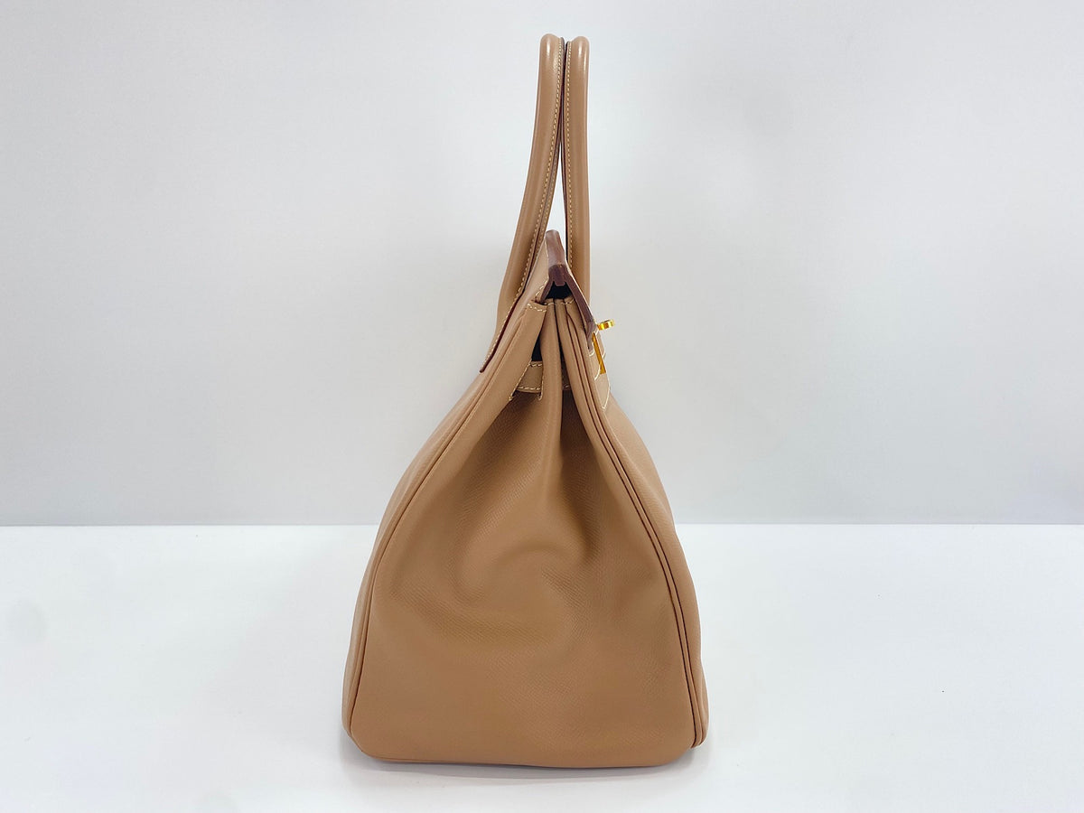 Hermes Birkin Brown Epsom With Gold Hardware Beige Calfskin Handbag (Pre-Owned)