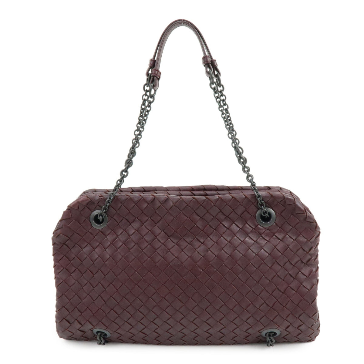 Bottega Veneta Double Chain Intrecciato Nappa Burgundy Leather Tote Bag Bag (Pre-Owned)