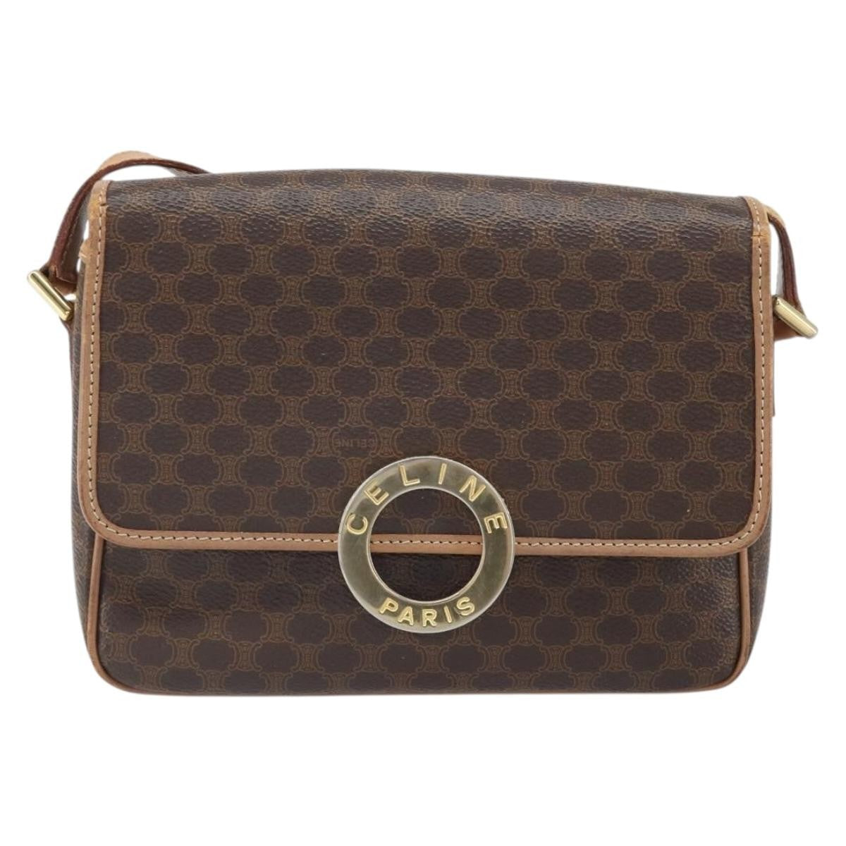 Celine Vintage Macadam Circle Logo Canvas And Leather Brown Pvc Shoulder Bag Bag (Pre-Owned)
