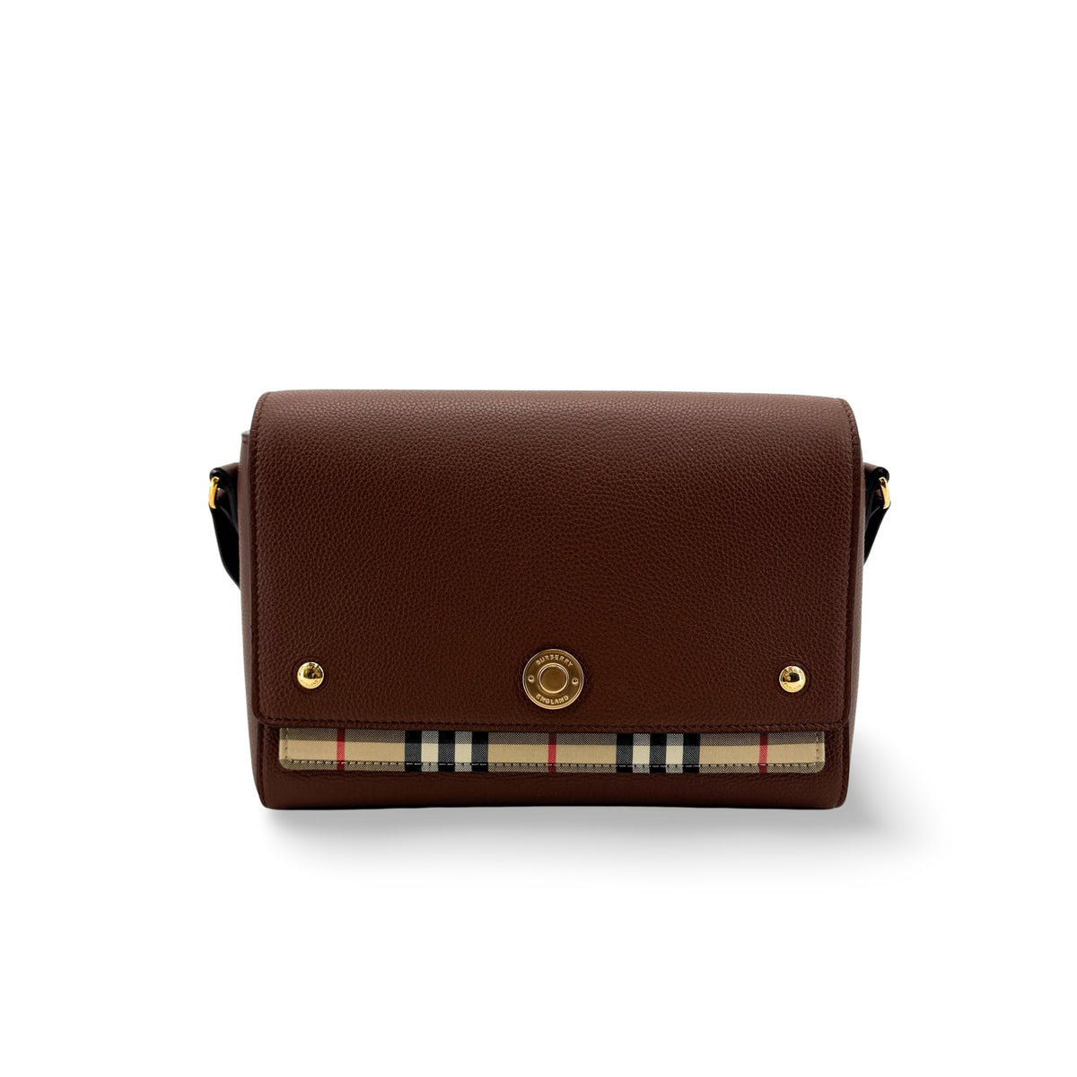 Burberry Note Leather With Vintage Check Canvas Brown Leather Crossbody Bag Bag (Pre-Owned)