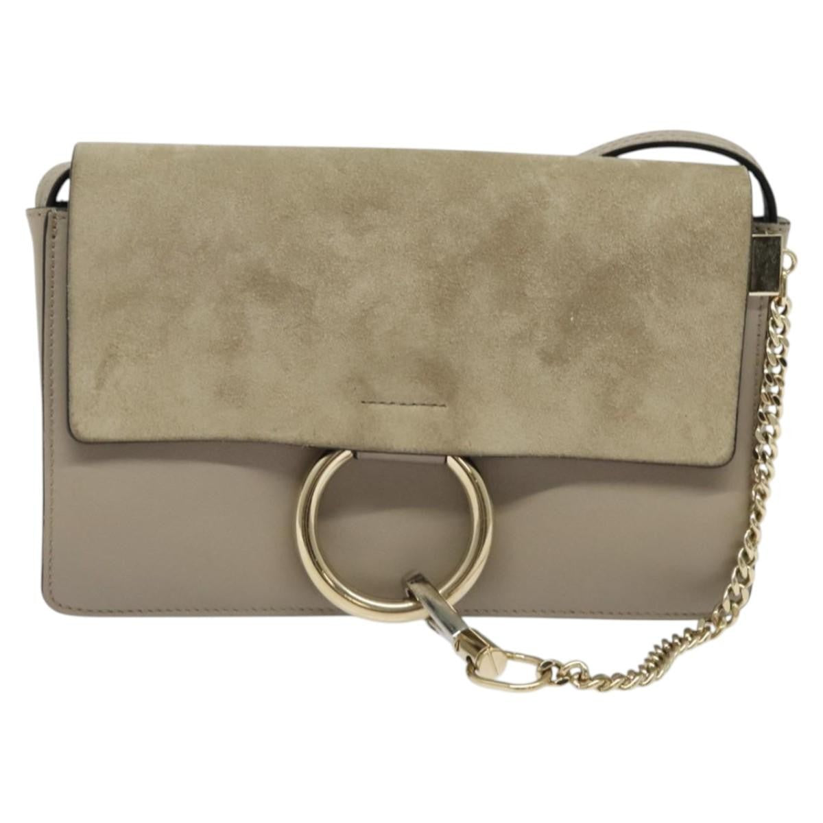 Chloe Faye Leather And Suede Gray Leather Shoulder Bag Bag (Pre-Owned)
