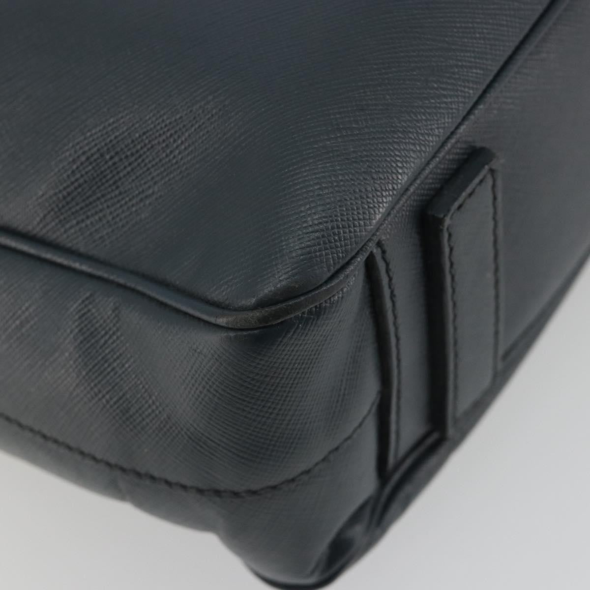 Prada Zip Around Saffiano Leather Navy Leather Briefcase Bag (Pre-Owned)