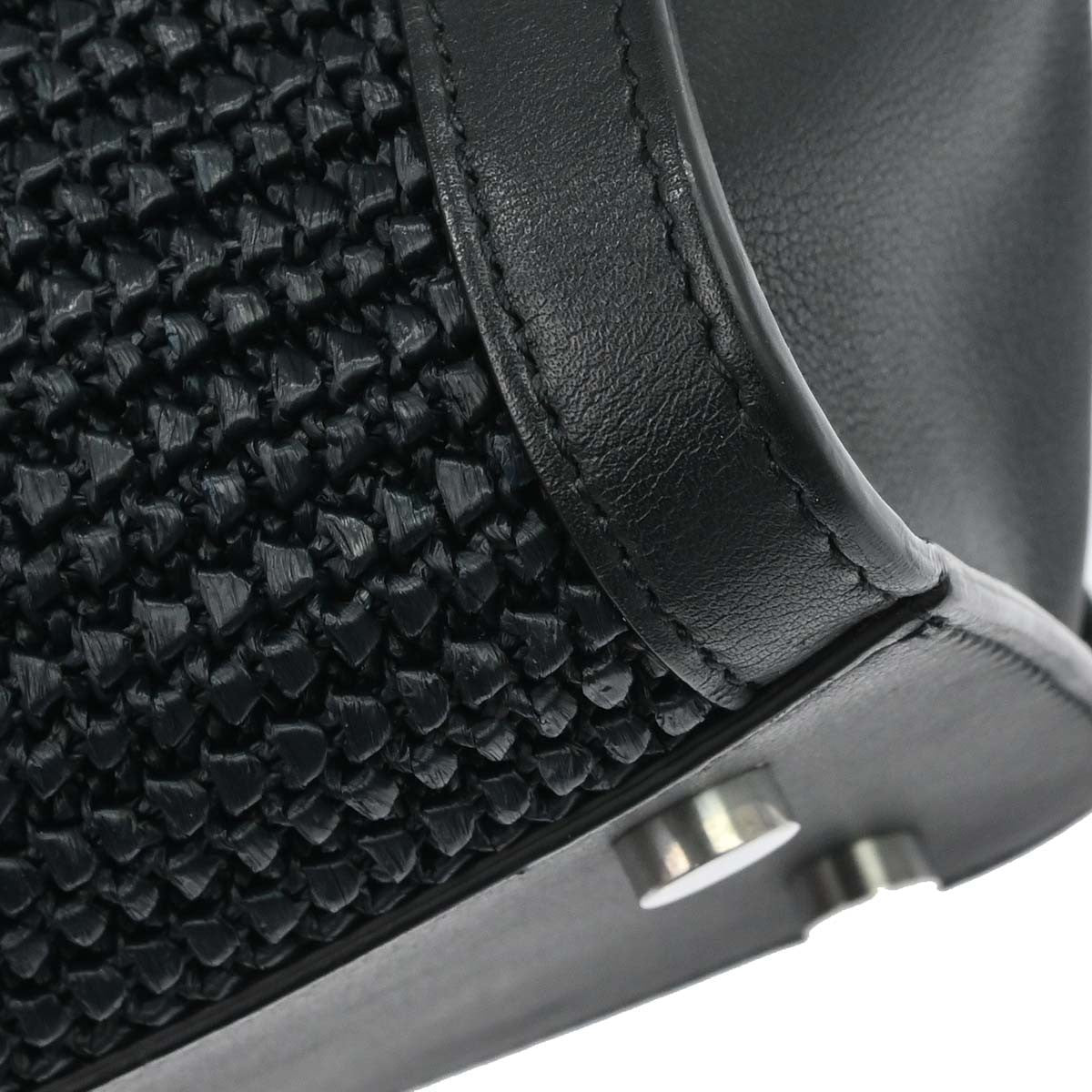 Saint Laurent Monogram Cabas Downtown Raffia And Leather Black Leather Tote Bag Bag (Pre-Owned)