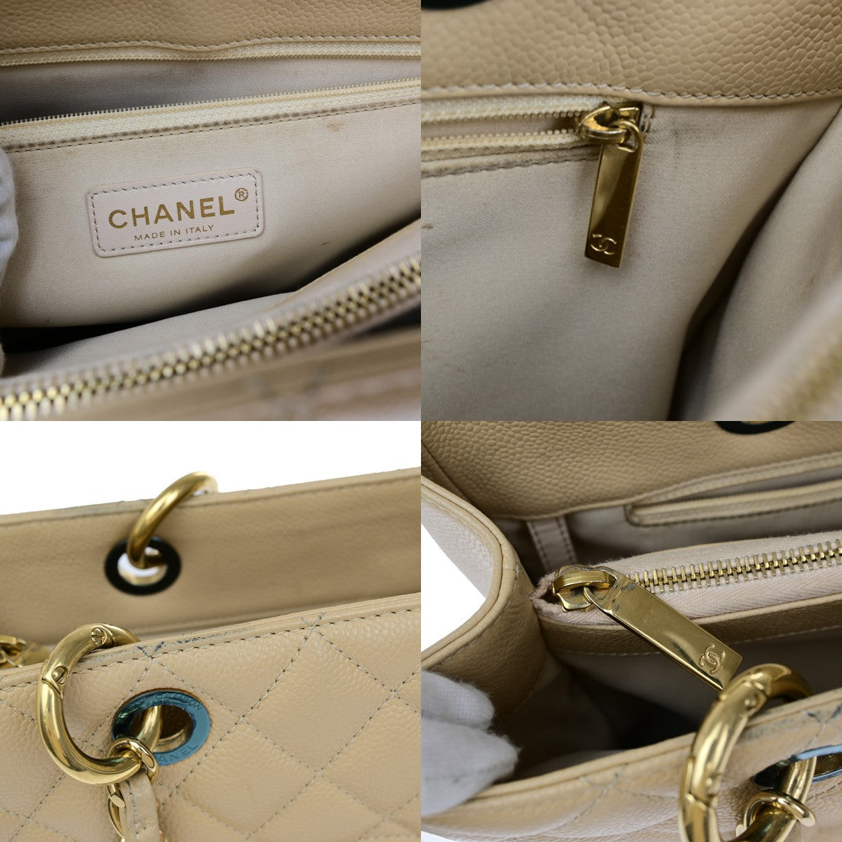 Chanel Grand Shopping Quilted Caviar Beige Leather Tote Bag Bag (Pre-Owned)