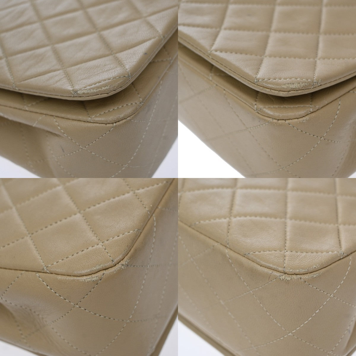 Chanel Vintage Full Flap Quilted Lambskin Beige Leather Shoulder Bag Bag (Pre-Owned)