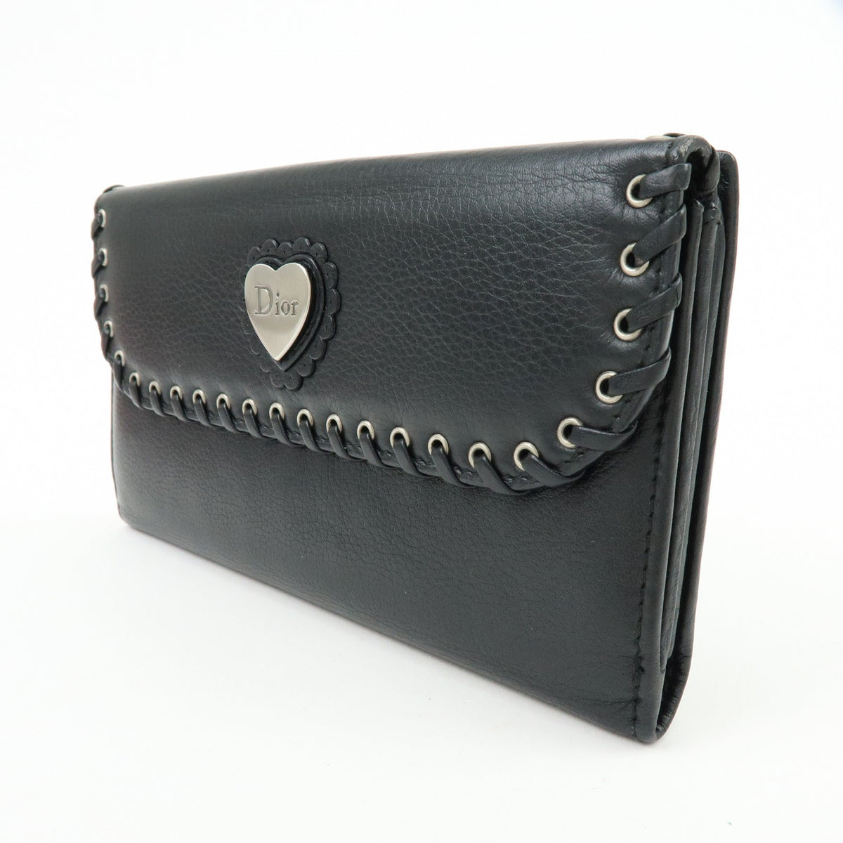 Christian Dior Trotter / Heart Motif Wallet Leather Black Leather Wallets Accessory (Pre-Owned)