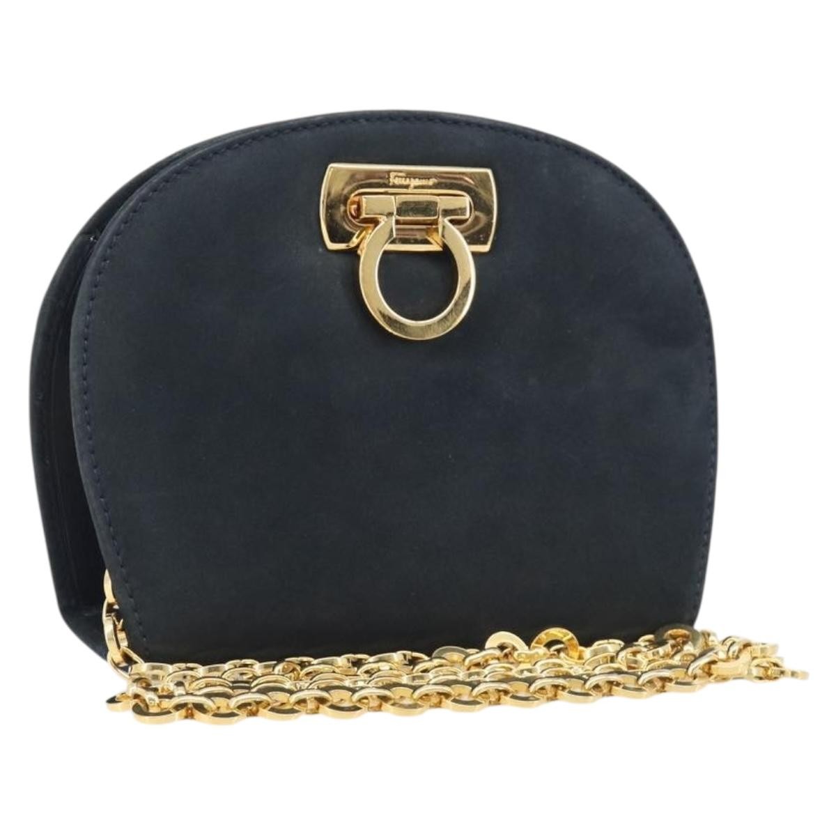 Salvatore Ferragamo Vintage Gancini Chain Suede Black Suede Shoulder Bag Bag (Pre-Owned)