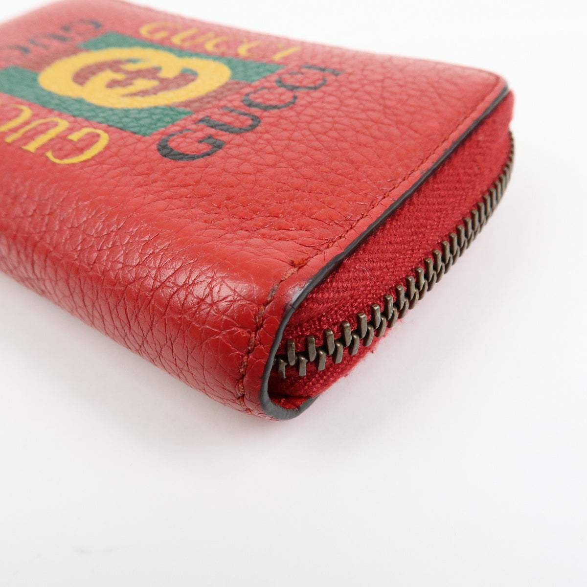 Gucci Logo Zip Card Case Printed Leather Red Leather Wallets Accessory (Pre-Owned)