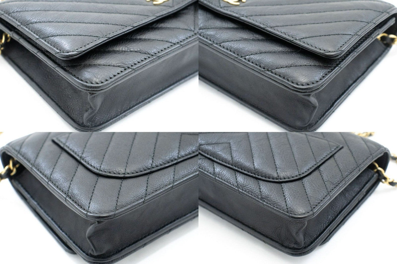 Chanel Wallet On Chain Chevron Caviar Black Calfskin Wallets Accessory (Pre-Owned)