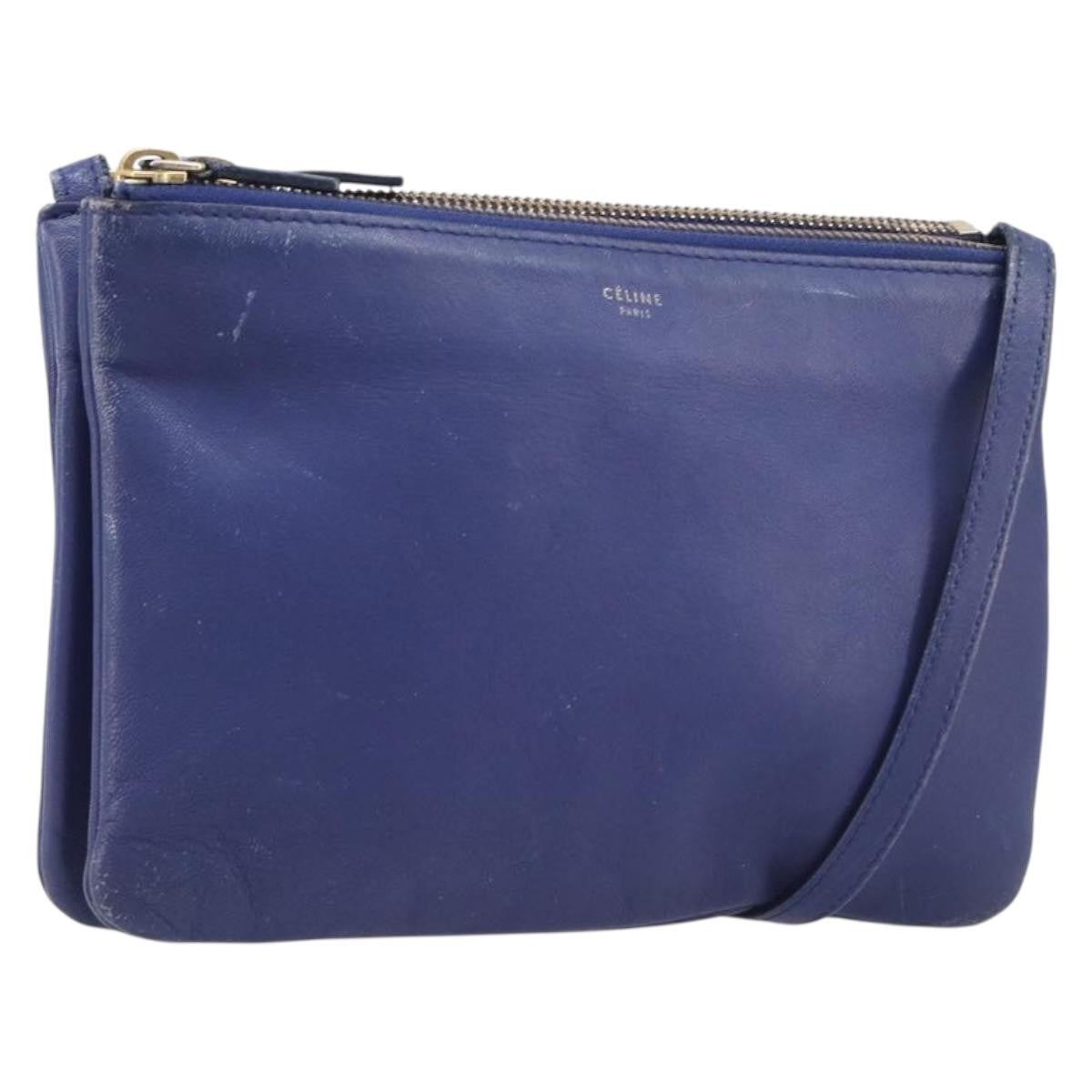 Celine Trio Leather Blue Leather Crossbody Bag Bag (Pre-Owned)