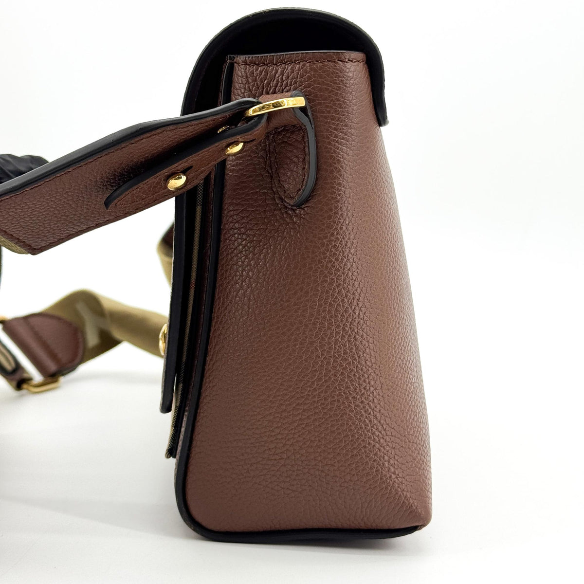 Burberry Note Leather With Vintage Check Canvas Brown Leather Crossbody Bag Bag (Pre-Owned)