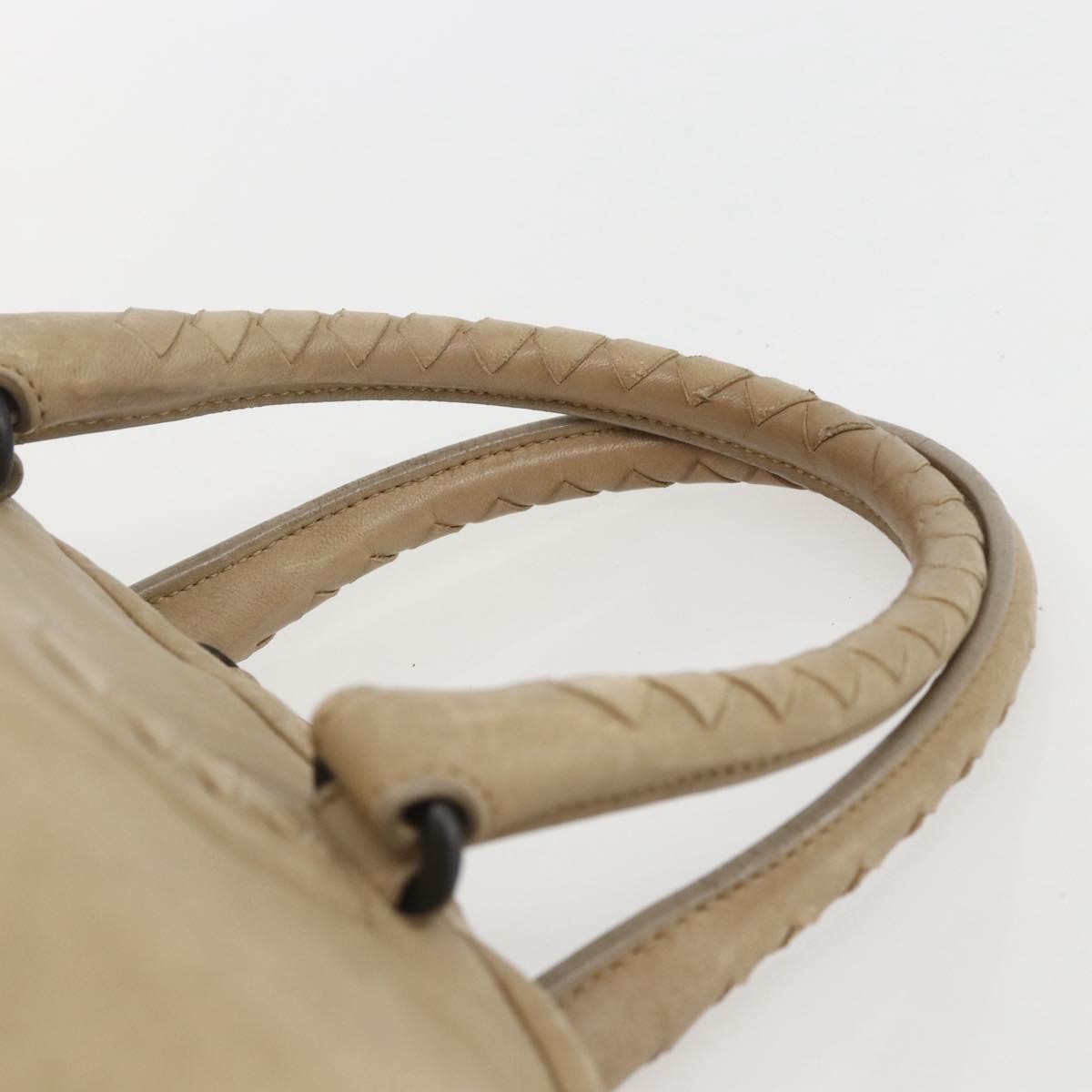 Bottega Veneta Zip Top Leather With Intrecciato Detail Beige Leather Tote Bag Bag (Pre-Owned)