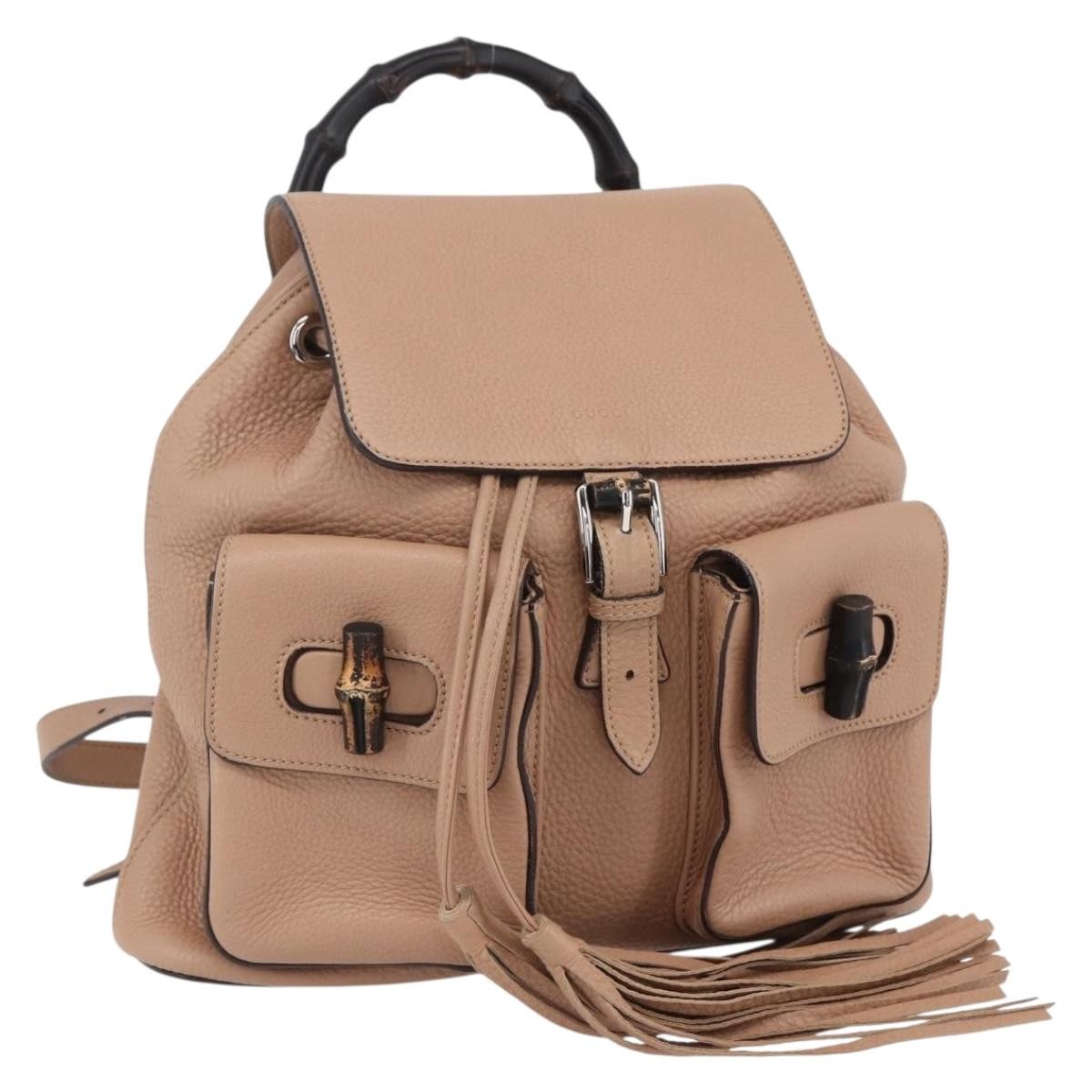 Gucci Vintage Bamboo Leather Beige Leather Backpack Bag (Pre-Owned)