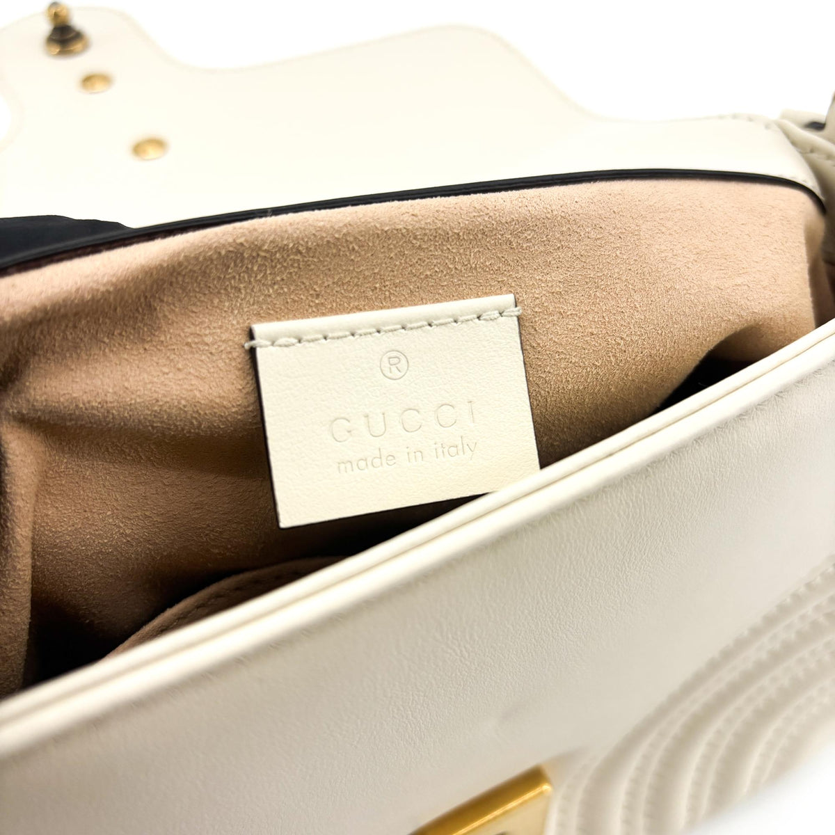 Gucci Gg Marmont Top Handle Flap Matelasse Leather White Leather Handbag (Pre-Owned)