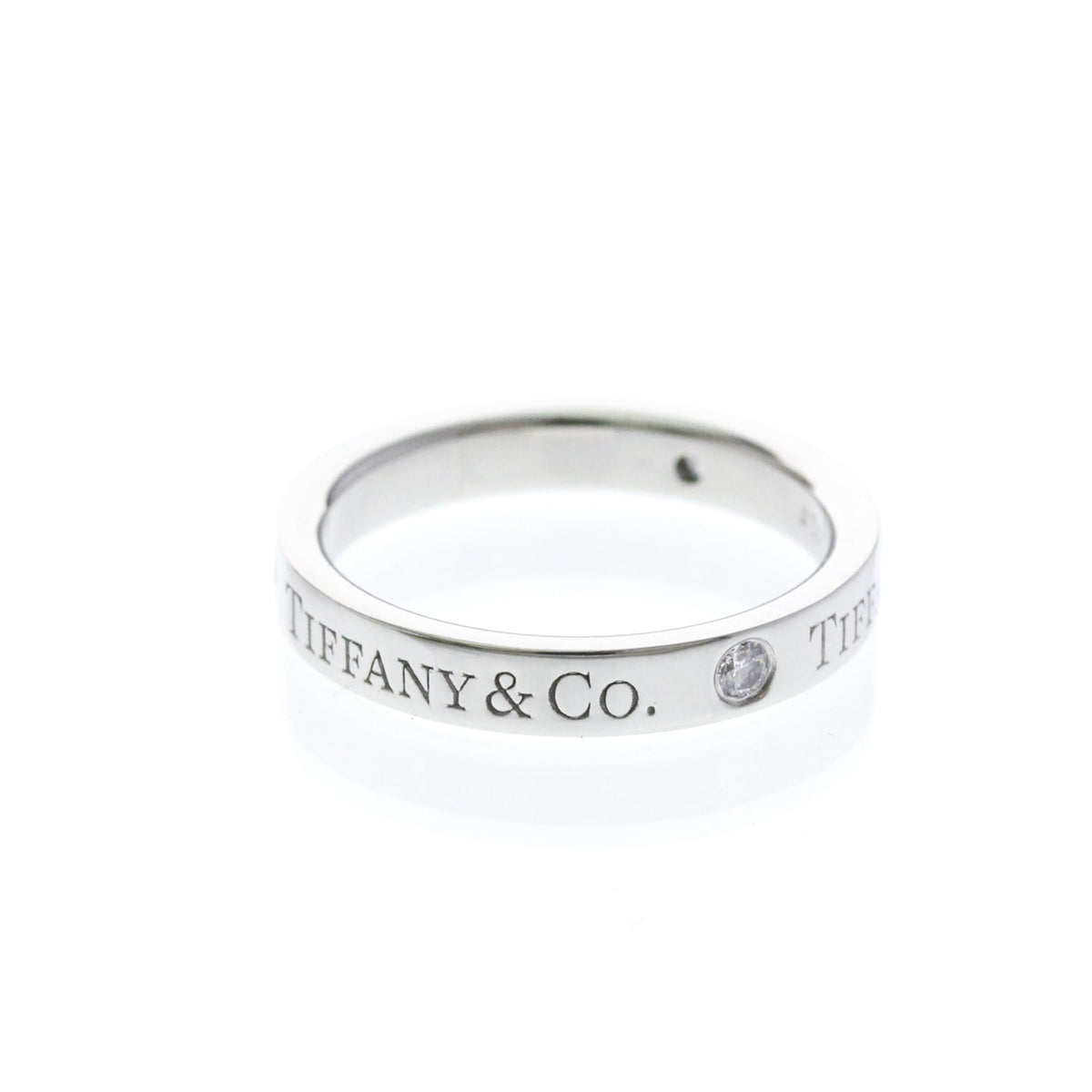 Tiffany & Co. Logo Band Platinum And Diamonds Silver Platinum Ring Jewelry (Pre-Owned)
