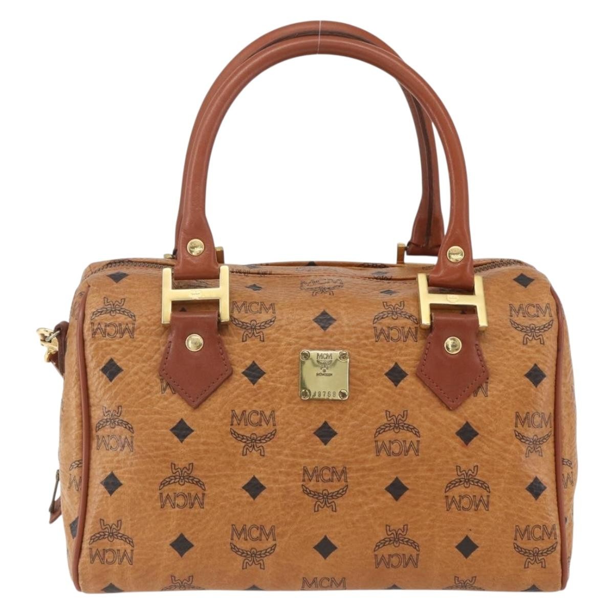 MCM Visetos Logogramme Canvas And Leather Brown Canvas Handbag (Pre-Owned)