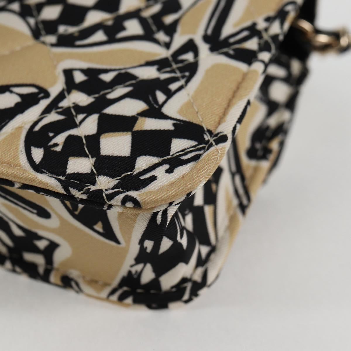 Chanel Flap Card Holder On Chain Quilted Printed Canvas Beige Nylon Shoulder Bag Bag (Pre-Owned)