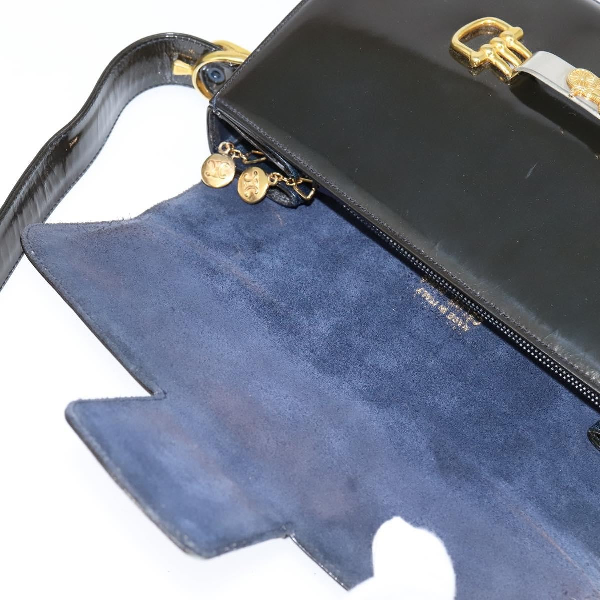 Celine Vintage Carriage Flap Clutch Leather Black Patent_Leather Shoulder Bag Bag (Pre-Owned)