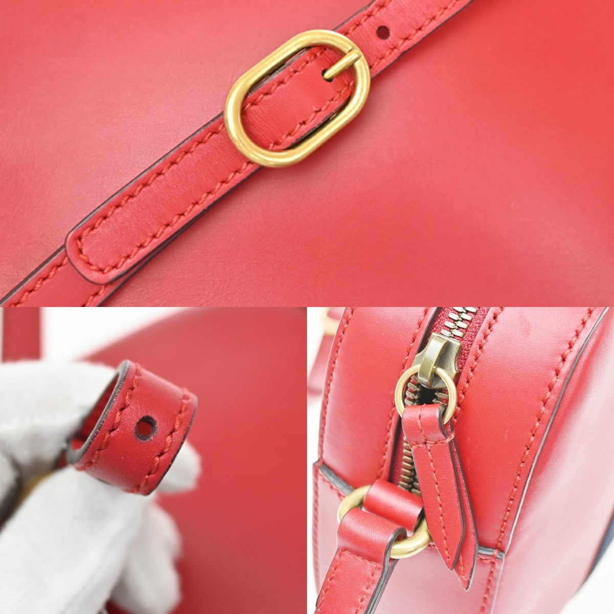 Gucci Bee Web Camera Leather Red Leather Shoulder Bag Bag (Pre-Owned)
