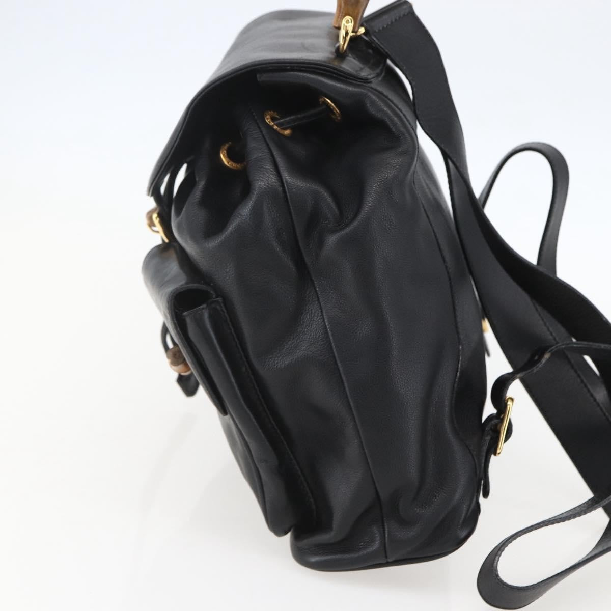 Gucci Vintage Bamboo Leather Black Leather Backpack Bag (Pre-Owned)