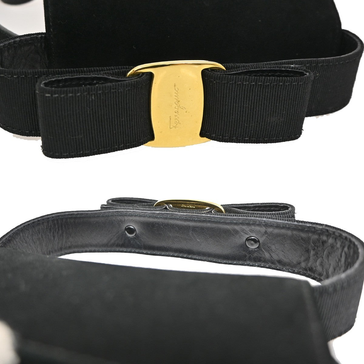 Salvatore Ferragamo Vintage Vara Bow Handle Shoulder Suede Black Suede Handbag (Pre-Owned)